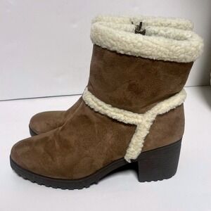Olivia Miller Andres Taupe Brown Sherpa Lined Heeled Boots Womens 10